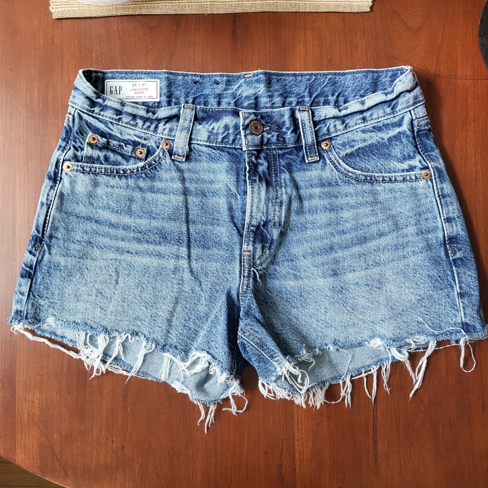 GAP Low Stride Distressed Blue Jean Shorts